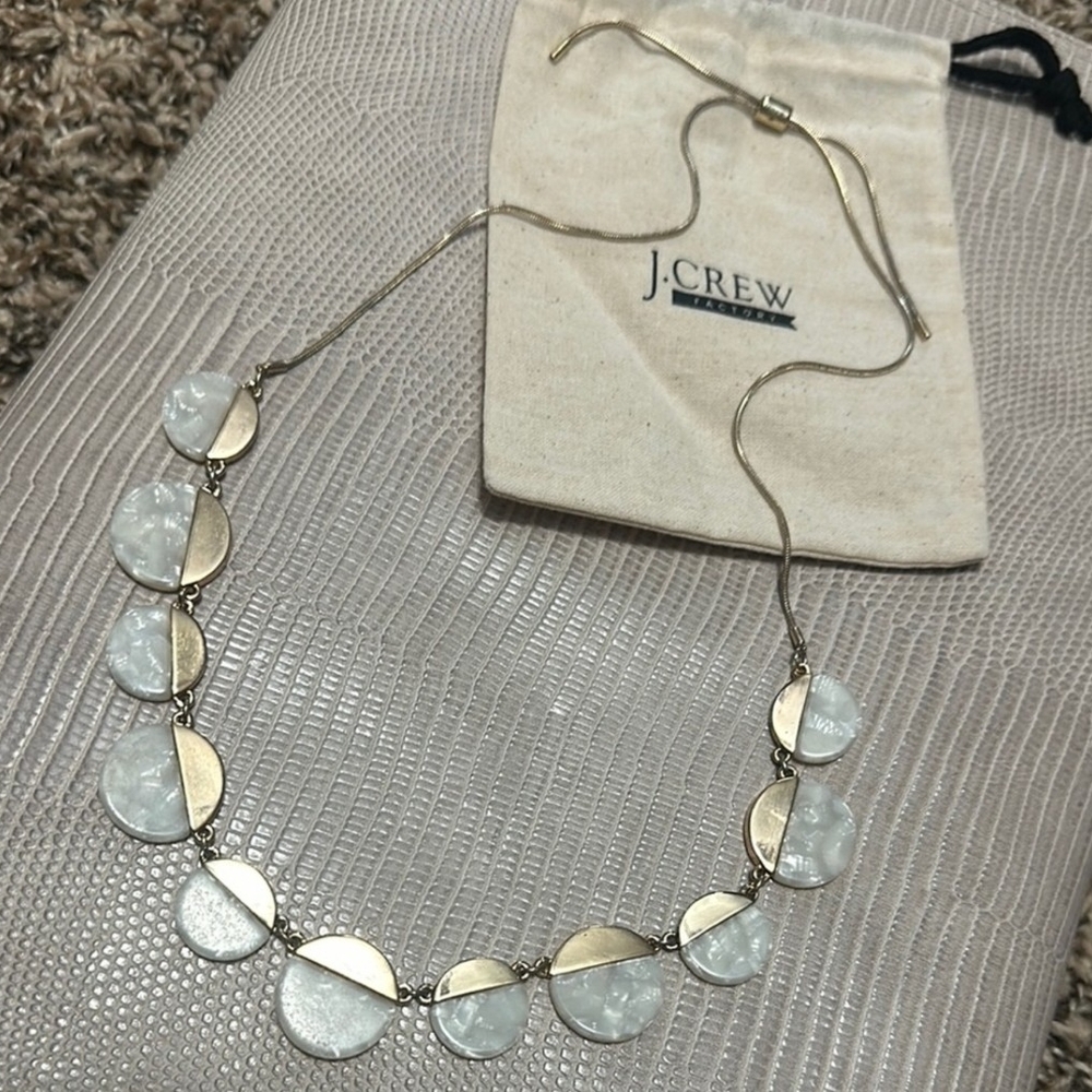 J. Crew Gold Tone Adjustable Coin Mother Of Pearl Style Necklace EUC Preloved